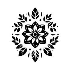 Floral Mandala Design, Black & White Decorative Element