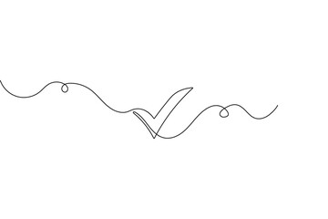 Check mark one line Drawing minimalist outline vector illustration
