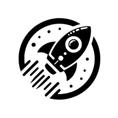 Obraz premium Black & White Rocket Launching Icon in Circle - Startup, Space Exploration, Logo
