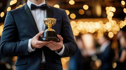 A entrepreneur receiving a business excellence award at a gala