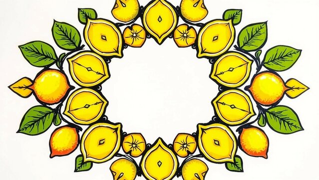 Fruchtiger Rahmen aus Zitronen und gr&uuml;nen Bl&auml;ttern auf einem Hintergrund f&uuml;r Patz von Texten. Ideal f&uuml;r Sommerdesigns, Einladungen, Rezepte, Poster oder mediterrane Deko-Projekte.