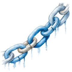 Fototapeta premium Watercolor illustration of metal chain links with icicles hanging down.