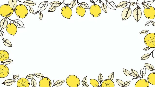 Fruchtiger Rahmen aus Zitronen und gr&uuml;nen Bl&auml;ttern auf einem Hintergrund f&uuml;r Patz von Texten. Ideal f&uuml;r Sommerdesigns, Einladungen, Rezepte, Poster oder mediterrane Deko-Projekte.