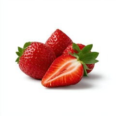 Fresh strawberries and a half isolated on white background