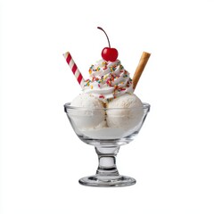 Ice cream sundae in glass isolated on white background