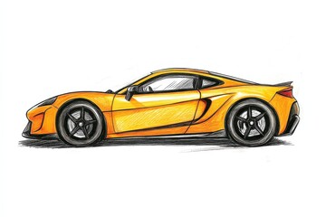 Naklejka premium Sleek orange sports car design showcased in a side view illustration from a creative workshop