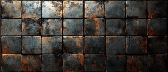 Naklejka premium Dark Metal Tile Texture Background Grunge Rusty Industrial Surface