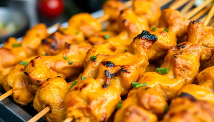 Grilled Chicken Skewers with Golden Glaze and Fresh Garnish