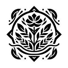 Geometric Floral Mandala Vector Illustration in Black and White