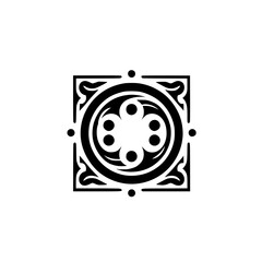 Geometric Black and White Decorative Design Element on White Background