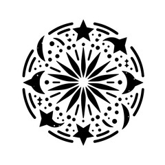 Fototapeta premium Celestial Mandala: Star, Moon, and Geometric Ornament on White