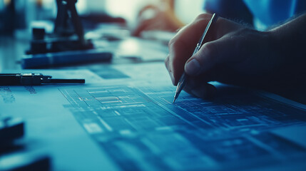 Architect blueprint and plan design with pen