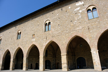 Old buildings along piazza della Cittadella at Bergamo, Italy