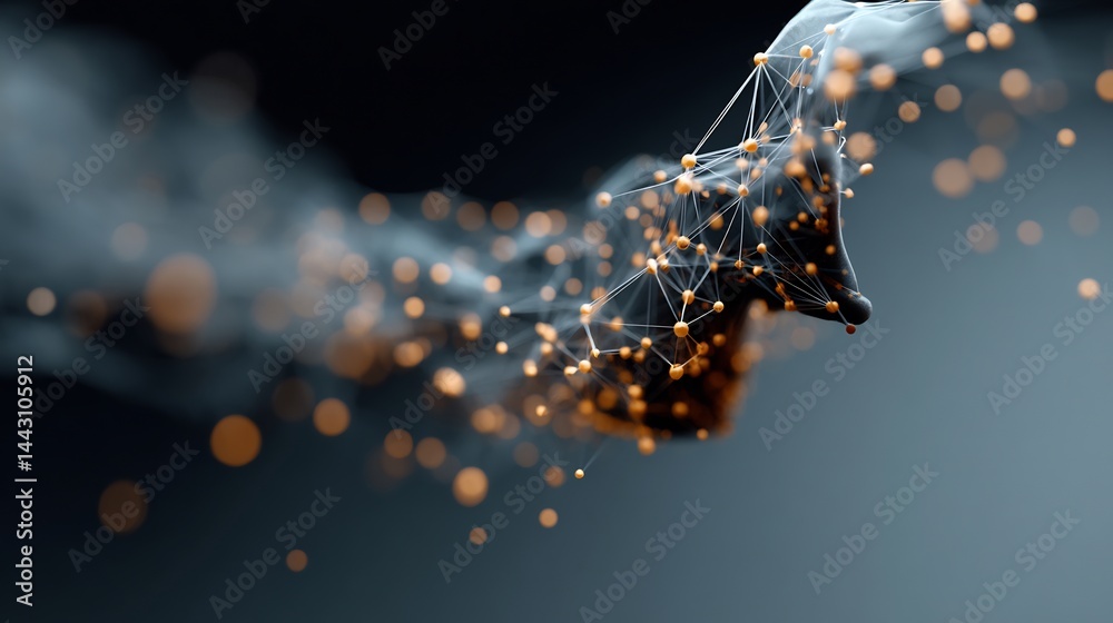 Poster complex network structure with shimmering connections in abstract rendering
