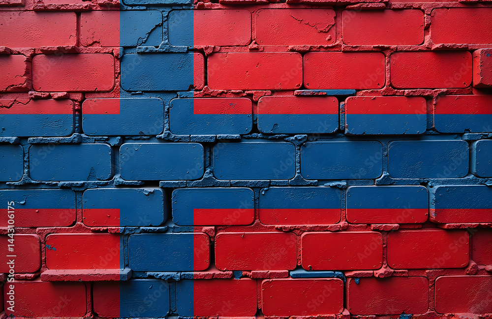 Poster A textured flag design featuring bold contrasting colors and brick patterns is created using AI technology and traditional brickwork methods._00001_