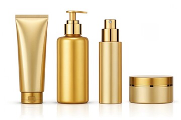 Set gold cosmetic bottles packaging mockup, ready for your design, 3d rendering - generated by ai