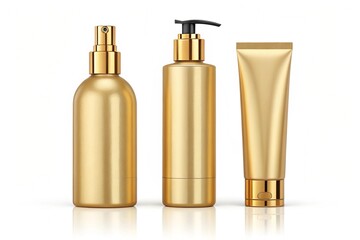 Set gold cosmetic bottles packaging mockup, ready for your design, 3d rendering - generated by ai