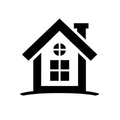 Modern Black & White House Icon, Flat Design for Real Estate & Home Concepts