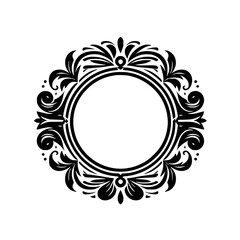 Elegant Black & White Floral Frame, Circular Design, Isolated