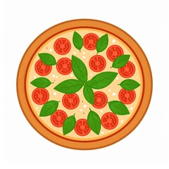 Fresh Pizza with Basil and Tomato on White Background