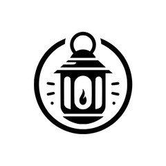 Minimalist Lantern Logo, Fire Icon, Black and White, Adventure Symbol