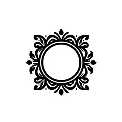 Elegant Black and White Floral Frame with Circle, Vector Design