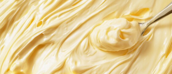 Creamy delight of homemade custard with a spoon showcasing its smooth texture and rich flavor in a close up shot for culinary inspiration
