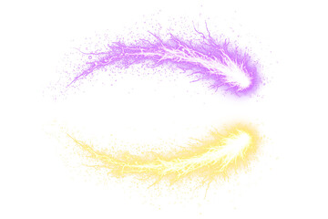 Auras of Magic Elegant Glitter Sparkles Flowing in Purple and Yellow on a transparent background