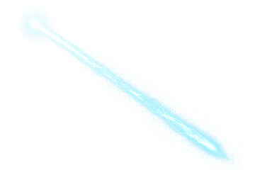 Intense blue energy beam with dazzling light effects isolated on a transparent background