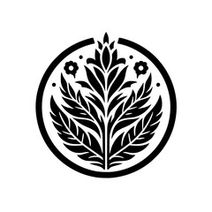 Minimalist Floral Crest in Black & White, Decorative Emblem