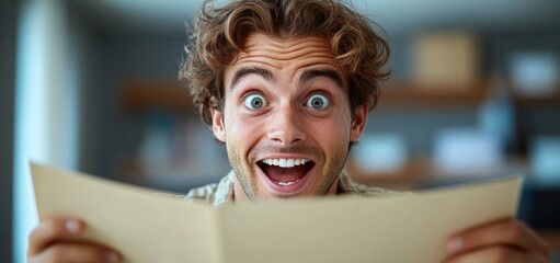 Astonished Man Reading Surprising News
