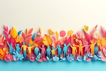 Pastel Spring Teamwork Figures Celebrating Community Harmony