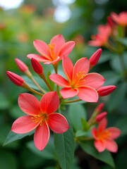 Fototapeta premium Beautiful flowers bloom with vibrant green and golden leaves that add natural beauty to the surroundings freely everywhere outside always._00001_