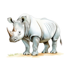 Fototapeta premium Isolated Rhinoceros Standing on Green Grass in a Natural Habitat Setting
