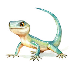 Fototapeta premium Isolated Skink Sitting on Branch with Vibrant Colors in Watercolor Style, Nature Illustration