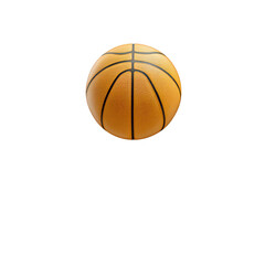 Fototapeta premium A textured orange basketball with black lines is isolated on white backdrop.