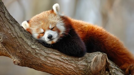 Obraz premium Sleeping Red Panda on Branch