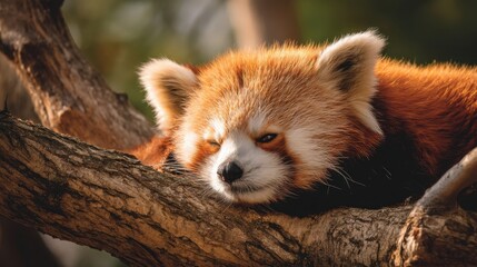 Obraz premium Red Panda Nap: A Cozy Moment in Nature