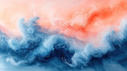 Abstract swirling blue and orange paint texture.