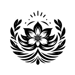 Elegant Floral Emblem in Black & White, Ornamental Design