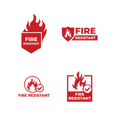 Set of Fire resistant sign isolated on white background.