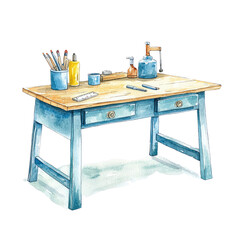 Isolated Workbench with Sketching Tools and Creative Supplies in a Bright and Clean Artistic Setting
