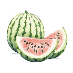 Fresh Yellow Watermelon Slices and Whole Fruit Vector Illustration for Food and Beverage Presentation