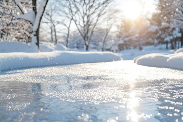 Fototapeta premium Snowy winter landscape, frozen water