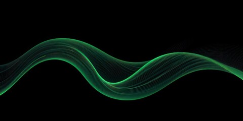 Abstract Emerald Green Wave Lines on Black Background