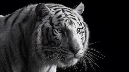 Majestic white tiger portrait, black background