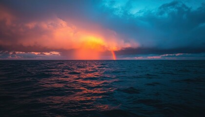 Fototapeta premium Dramatic sunset rainbow over ocean