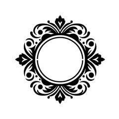 Elegant Black & White Ornamental Frame, Blank Center for Design