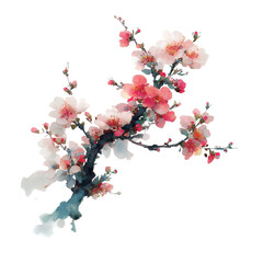 Traditional ink painting style sakura tree branches, Beautiful pink cherry blossom, spring flowers.	