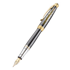 Naklejka premium An elegant fountain pen with gold trim rests against a clean white backdrop.